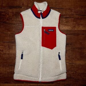 Patagonia Womens Classic Retro X Vest XS Fleece White Red Outdoor Hiking